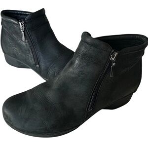 Dansko Lee Ankle Boots Booties Sz 41 US 10.5 / 11 Black Leather Zip Up Comfort